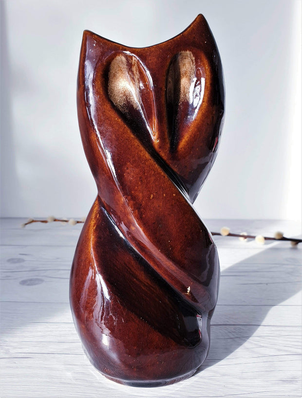 AnyesAttic Ceramic 'Owl Vase' by Reflex Craft Cooperative 'Spoldzielnia Rzemieslnicza' in Cherry Chocolate | 1970s