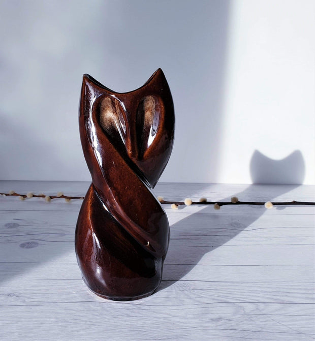 AnyesAttic Ceramic 'Owl Vase' by Reflex Craft Cooperative 'Spoldzielnia Rzemieslnicza' in Cherry Chocolate | 1970s