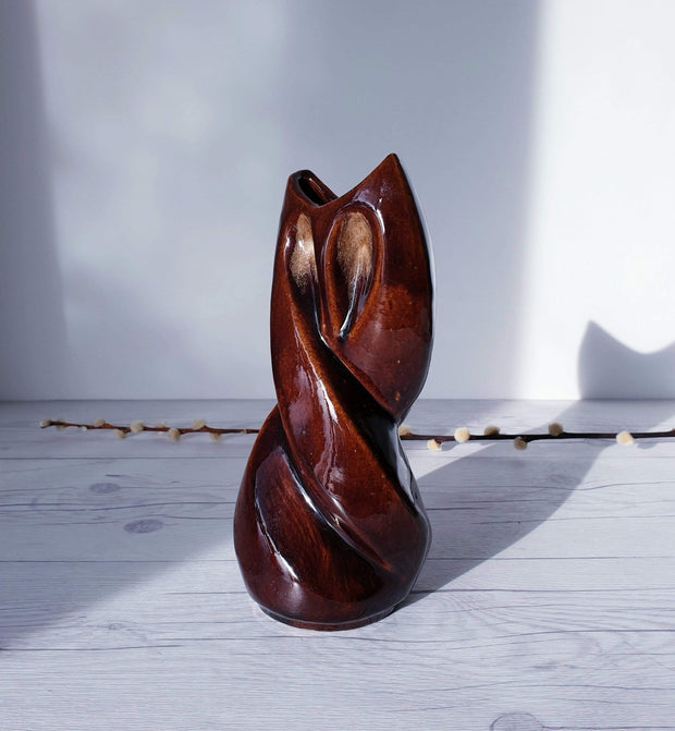 AnyesAttic Ceramic 'Owl Vase' by Reflex Craft Cooperative 'Spoldzielnia Rzemieslnicza' in Cherry Chocolate | 1970s