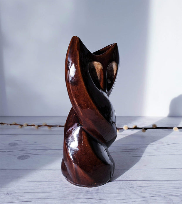 AnyesAttic Ceramic 'Owl Vase' by Reflex Craft Cooperative 'Spoldzielnia Rzemieslnicza' in Cherry Chocolate | 1970s