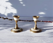 AnyesAttic Lighting Pair of 1960s - 70s Mother of Pearl and Brass Low Bougeoir Candlesticks