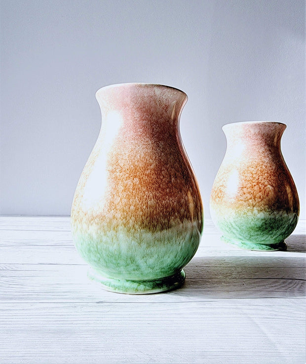 Sylvac Pottery Ceramic Pair of SylvaC Mid Century Flare Bottle Vases, Rainbow Sherbert Palette Foam Glaze, British, 1950s