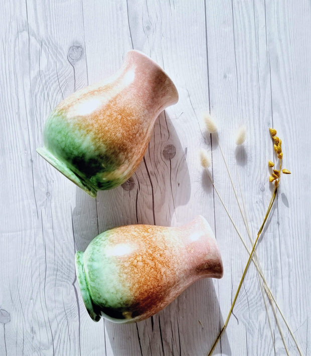 Sylvac Pottery Ceramic Pair of SylvaC Mid Century Flare Bottle Vases, Rainbow Sherbert Palette Foam Glaze, British, 1950s