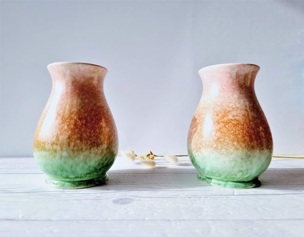 Sylvac Pottery Ceramic Pair of SylvaC Mid Century Flare Bottle Vases, Rainbow Sherbert Palette Foam Glaze, British, 1950s