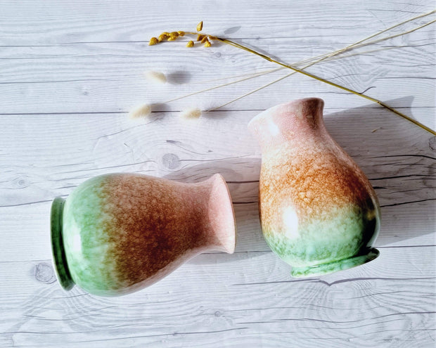 Sylvac Pottery Ceramic Pair of SylvaC Mid Century Flare Bottle Vases, Rainbow Sherbert Palette Foam Glaze, British, 1950s