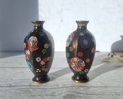 Asian Art Metals Pair of Takahara Komajiro Cloisonne Faceted Bud Vases, Kyoto-Jippo ware, Late Meiji Era, Japanese