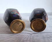 Asian Art Metals Pair of Takahara Komajiro Cloisonne Faceted Bud Vases, Kyoto-Jippo ware, Late Meiji Era, Japanese