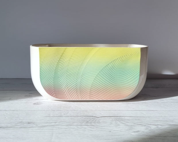 Park Rose Pottery Ceramic Park Rose Pottery, Postmodern Ombre Cotton Candy Palette Textured Wave Planter, 1980s, British