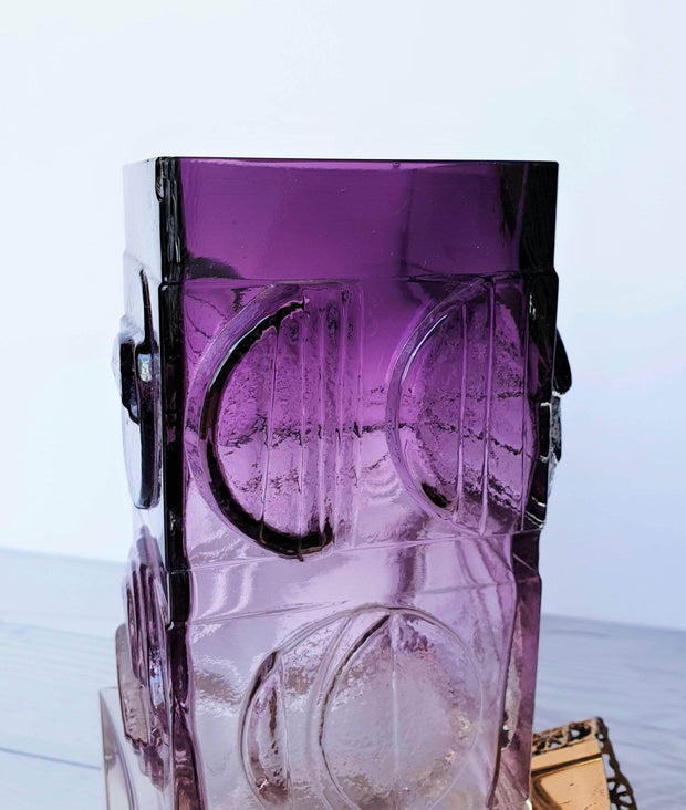 AnyesAttic Glass Pentti Sarpaneva, Oy Kumela for Turun Hopea Modernist Bronze and Purple Art Glass Vase, 1970s