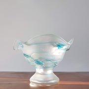 Poschinger Glass 1950s Bavarian Poschinger Art Nouveau Opal Iridescent, Blue and Green Threaded Footed Glass Bowl