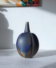 AnyesAttic Porcelain Reiner Gehrig, Grünstadt Studio, Matte Cedar, Sand and Blue Running Glaze Bottle Vase | 1970s