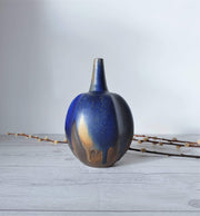 AnyesAttic Porcelain Reiner Gehrig, Grünstadt Studio, Matte Cedar, Sand and Blue Running Glaze Bottle Vase | 1970s