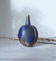 AnyesAttic Porcelain Reiner Gehrig, Grünstadt Studio, Matte Cedar, Sand and Blue Running Glaze Bottle Vase | 1970s