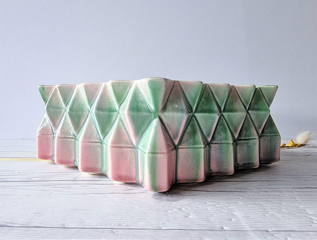 Sylvac Pottery Ceramic SylvaC Mid Century Modernist Pink and Green 3D Crystal Cluster Diamond Planter, British, 1940s-50s