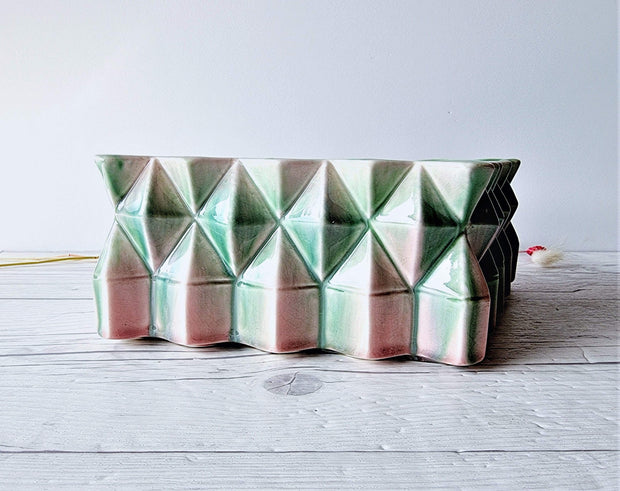 Sylvac Pottery Ceramic SylvaC Mid Century Modernist Pink and Green 3D Crystal Cluster Diamond Planter, British, 1940s-50s