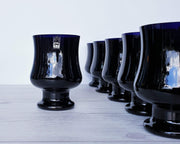 AnyesAttic Glass Riihimaen Lasi, Sesi Series by Erkkitapio Siiroinen, Black Cobalt Glass Pitcher Jug and 6 Cups, ‘70s