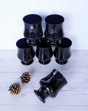 AnyesAttic Glass Riihimaen Lasi, Sesi Series by Erkkitapio Siiroinen, Black Cobalt Glass Pitcher Jug and 6 Cups, ‘70s