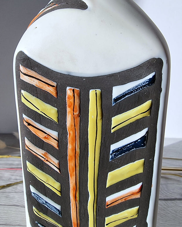 Vallauris Ceramique Ceramic Roger Capron for Vallauris, Dipped White and Multicolour Glaze, Signed Sculptural Bottle Vase, 1950s