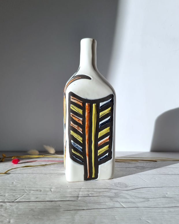 Vallauris Ceramique Ceramic Roger Capron for Vallauris, Dipped White and Multicolour Glaze, Signed Sculptural Bottle Vase, 1950s