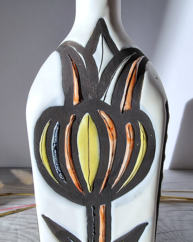 Vallauris Ceramique Ceramic Roger Capron for Vallauris, Dipped White and Multicolour Glaze, Signed Sculptural Bottle Vase, 1950s