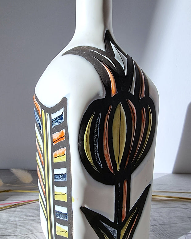 Vallauris Ceramique Ceramic Roger Capron for Vallauris, Dipped White and Multicolour Glaze, Signed Sculptural Bottle Vase, 1950s