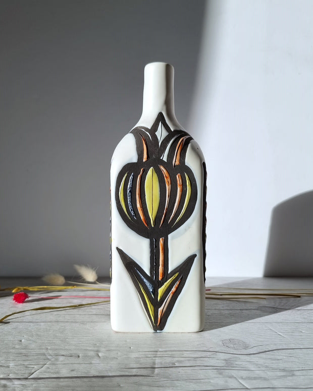 Vallauris Ceramique Ceramic Roger Capron for Vallauris, Dipped White and Multicolour Glaze, Signed Sculptural Bottle Vase, 1950s