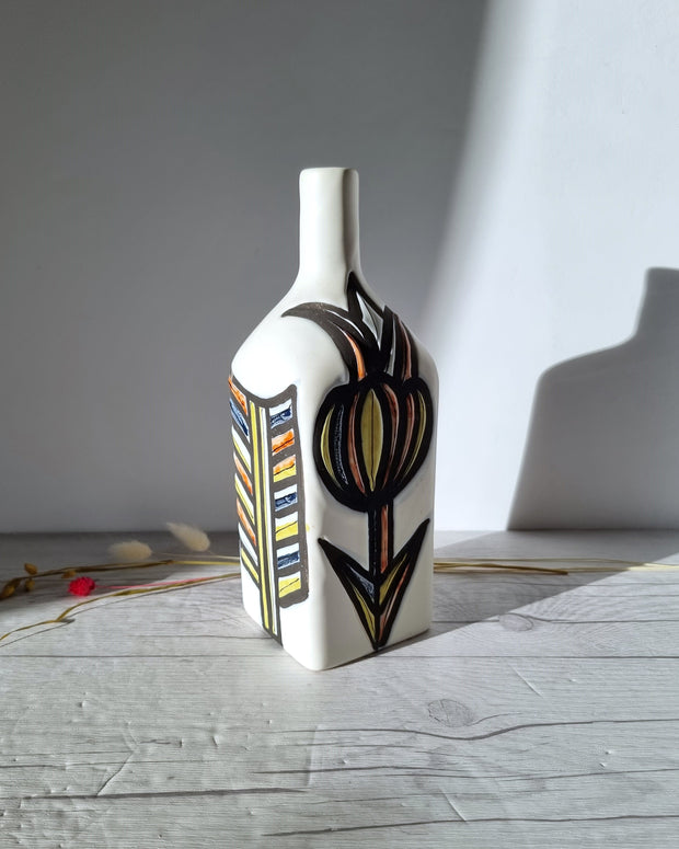 Vallauris Ceramique Ceramic Roger Capron for Vallauris, Dipped White and Multicolour Glaze, Signed Sculptural Bottle Vase, 1950s