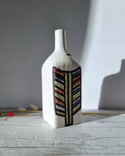 Vallauris Ceramique Ceramic Roger Capron for Vallauris, Dipped White and Multicolour Glaze, Signed Sculptural Bottle Vase, 1950s