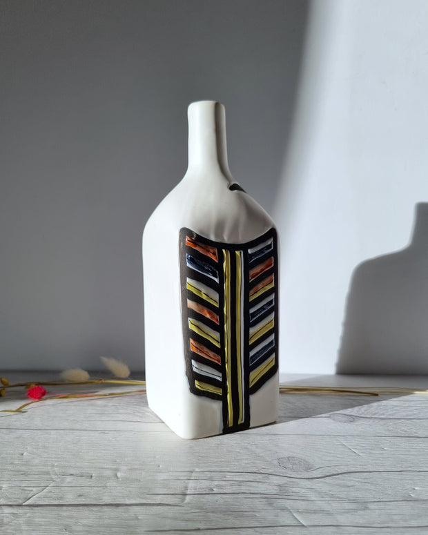 Vallauris Ceramique Ceramic Roger Capron for Vallauris, Dipped White and Multicolour Glaze, Signed Sculptural Bottle Vase, 1950s