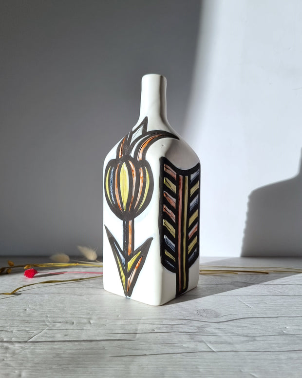 Vallauris Ceramique Ceramic Roger Capron for Vallauris, Dipped White and Multicolour Glaze, Signed Sculptural Bottle Vase, 1950s