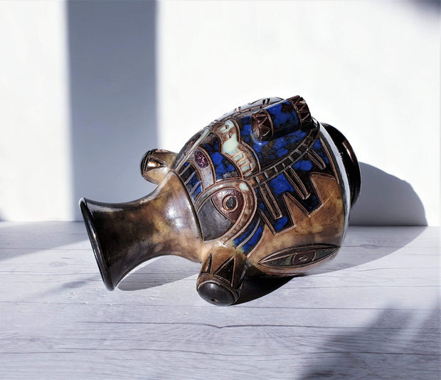 Roger Guerin Ceramic Guérin  by Roger Guérin, Double-Sided Decor Salt-Glaze Stoneware Vase | 1940s, Belgian, Rare
