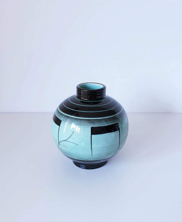 Rorstrand Ceramic 1930s Swedish Rorstrand by Ilse Claesson, Art Deco 'V series' Mint Green and Black Ceramic Vase