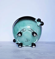 Rorstrand Ceramic Rorstrand by Ilse Claesson, Art Deco 'V series' Mint Green and Black Footed Bowl, 1930s, Swedish