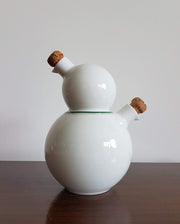 Rosenthal Ceramic 1980s West German Thomas (Rosenthal) Oil and Vinegar White Porcelain and Cork Two Spout Cruet Flask