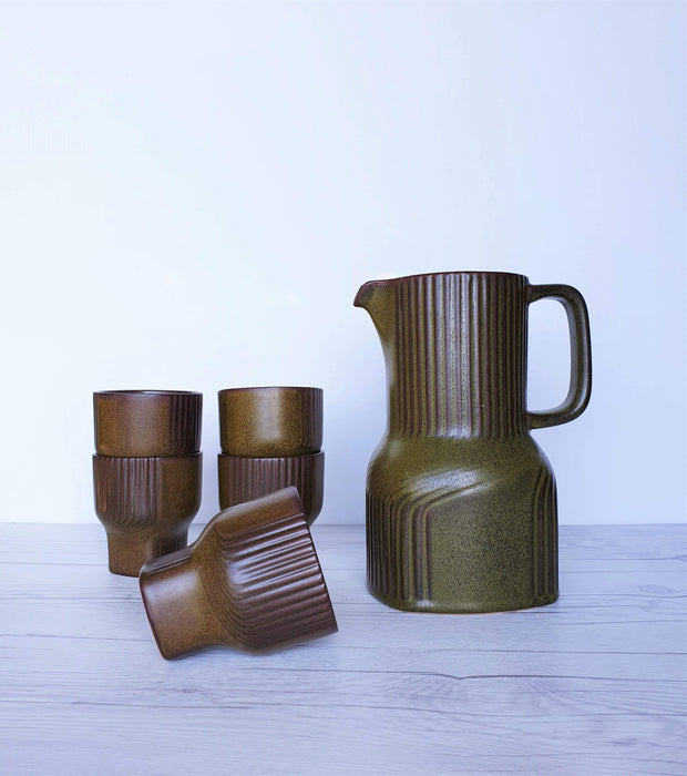 Rosenthal Ceramic Rosenthal Olive Green Ceramic Stoneware Pitcher Jug and 5 Tumbler Set | Stamped, 1970s, German