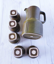 Rosenthal Ceramic Rosenthal Olive Green Ceramic Stoneware Pitcher Jug and 5 Tumbler Set | Stamped, 1970s, German