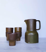 Rosenthal Ceramic Rosenthal Olive Green Ceramic Stoneware Pitcher Jug and 5 Tumbler Set | Stamped, 1970s, German