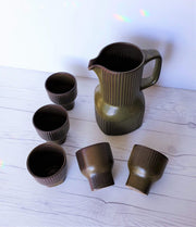 Rosenthal Ceramic Rosenthal Olive Green Ceramic Stoneware Pitcher Jug and 5 Tumbler Set | Stamped, 1970s, German