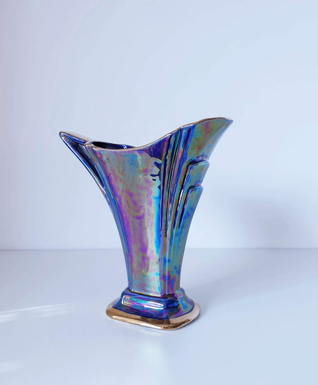 Sadler Pottery Ceramic J Sadler & Sons Mid Century Art Deco Azure Blue Iridescent Lustre Glaze Ceramic 'Jane' Pitcher Vase