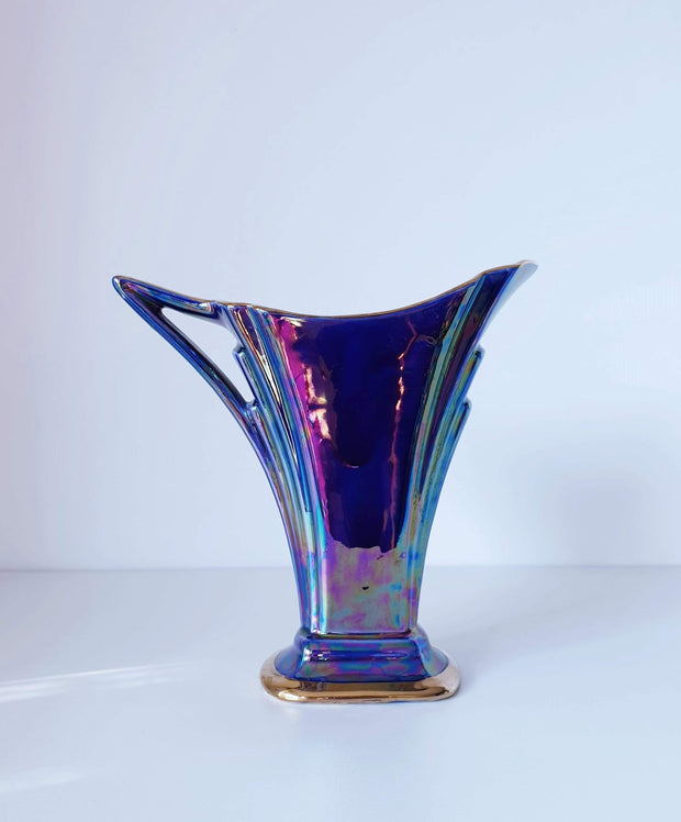 Sadler Pottery Ceramic J Sadler & Sons Mid Century Art Deco Azure Blue Iridescent Lustre Glaze Ceramic 'Jane' Pitcher Vase