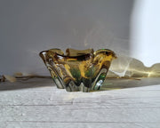 Sanyu Glassworks Glass Sanyu Glassworks Citrine Amber, Emerald Green and Silver Foil Japanese Art Glass Dish, 1960s-70s