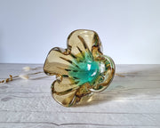 Sanyu Glassworks Glass Sanyu Glassworks Citrine Amber, Emerald Green and Silver Foil Japanese Art Glass Dish, 1960s-70s