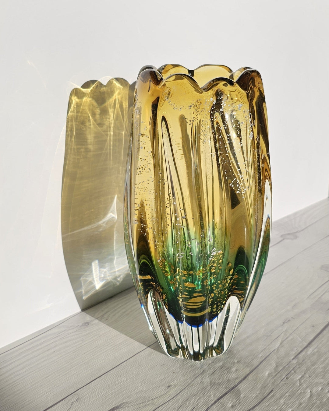 ヴィンテージ真鍮壺 花瓶 sanyu-glassworks-citrine-amber