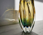 Sanyu Glassworks Citrine Amber, Emerald Green with Gold and Silver Avventurine Vase, 1960s-70s Glass Sanyu Glassworks 