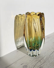 Sanyu Glassworks Citrine Amber, Emerald Green with Gold and Silver Avventurine Vase, 1960s-70s Glass Sanyu Glassworks 