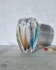 Narumi Glass Glass Sanyu Glassworks Narumi Fantasy Series Rainbow Sommerso Abstract Cacao Pod Vase, 60s-70s, Labelled