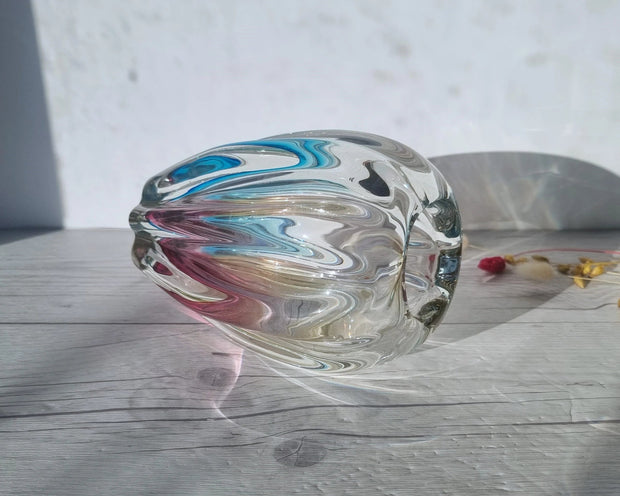 Narumi Glass Glass Sanyu Glassworks Narumi Fantasy Series Rainbow Sommerso Abstract Cacao Pod Vase, 60s-70s, Labelled