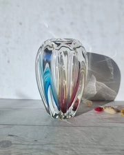 Narumi Glass Glass Sanyu Glassworks Narumi Fantasy Series Rainbow Sommerso Abstract Cacao Pod Vase, 60s-70s, Labelled