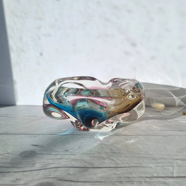 Narumi Glass Glass Sanyu Glassworks Narumi Fantasy Series Rainbow Sommerso Abstract Orchid Art Glass Bowl, 60s-70s