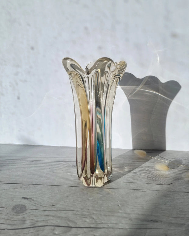 Narumi Glass Glass Sanyu Glassworks Narumi Fantasy Series Rainbow Sommerso Abstract Orchid Bud Vase, 1960s-70s